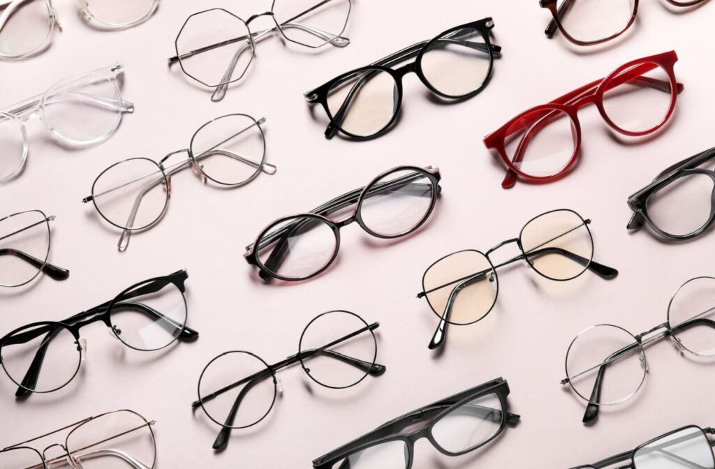 A variety of eyeglasses in style